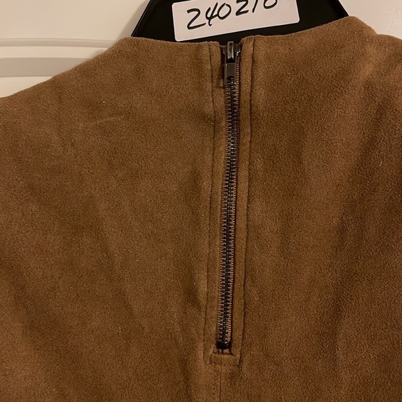 Chloe K Tan Faux Suede Leather Dress Size Medium short zipper at back of neck - Picture 7 of 11